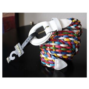 Colorful Genuine Leather Capezio Braided Belt with White Buckle